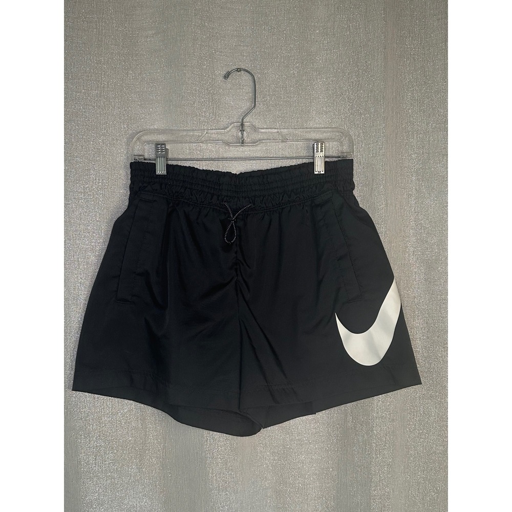 Nike Running Shorts Athletic Swoosh Logo Elastic Waistband Black